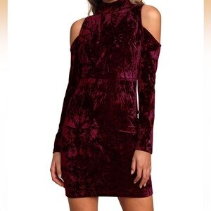 Velvet Burgundy Cold Shoulder Dress